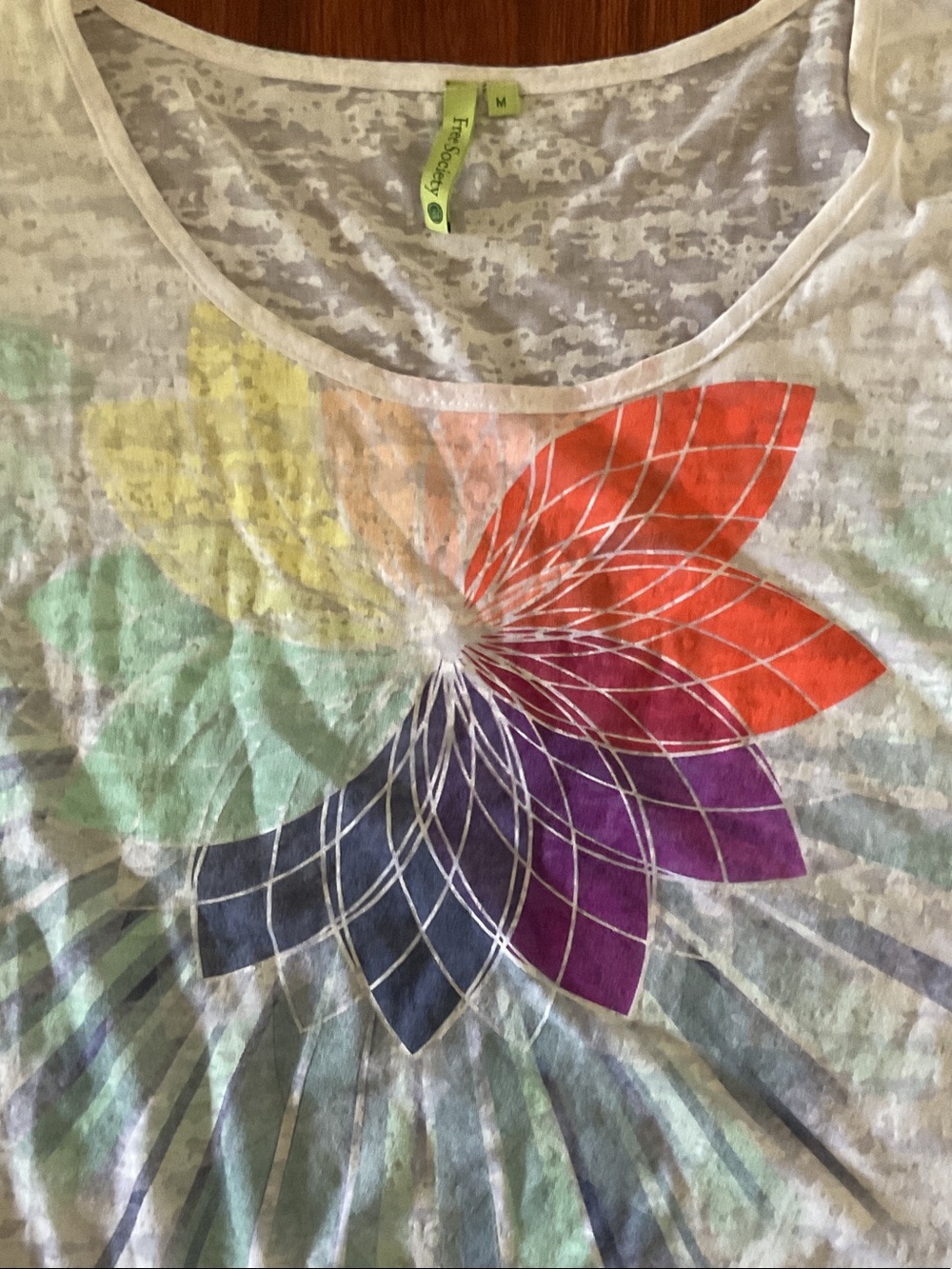 Women's White Short-Sleeve Tee with Multicolor Floral Mandala - Picture 3 of 6
